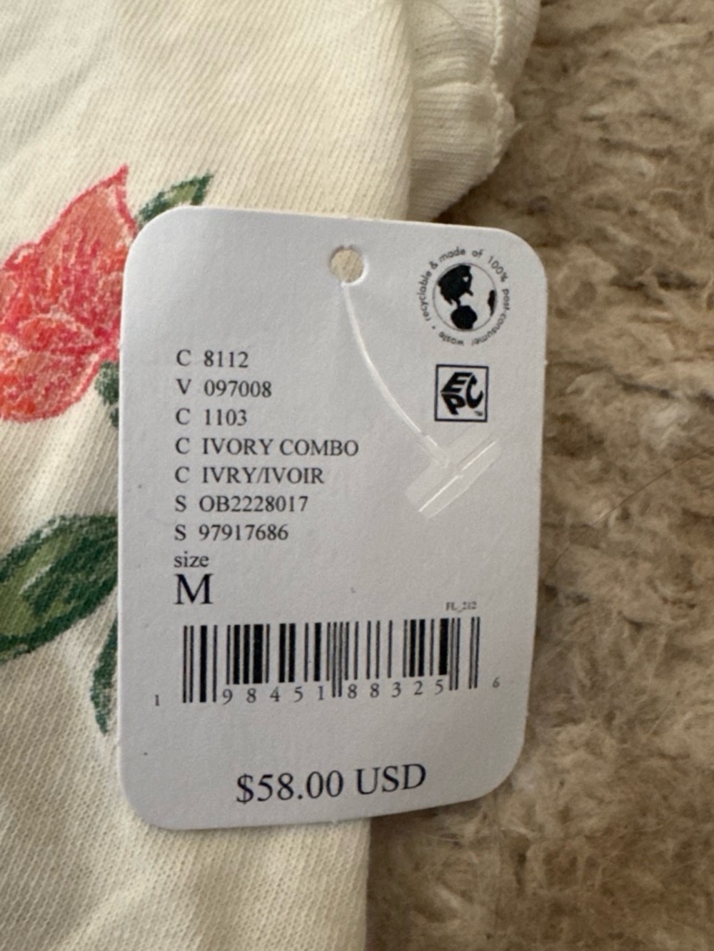 Free People Sleeveless Cream Floral Tank Top with Pink Roses - Picture 2 of 3